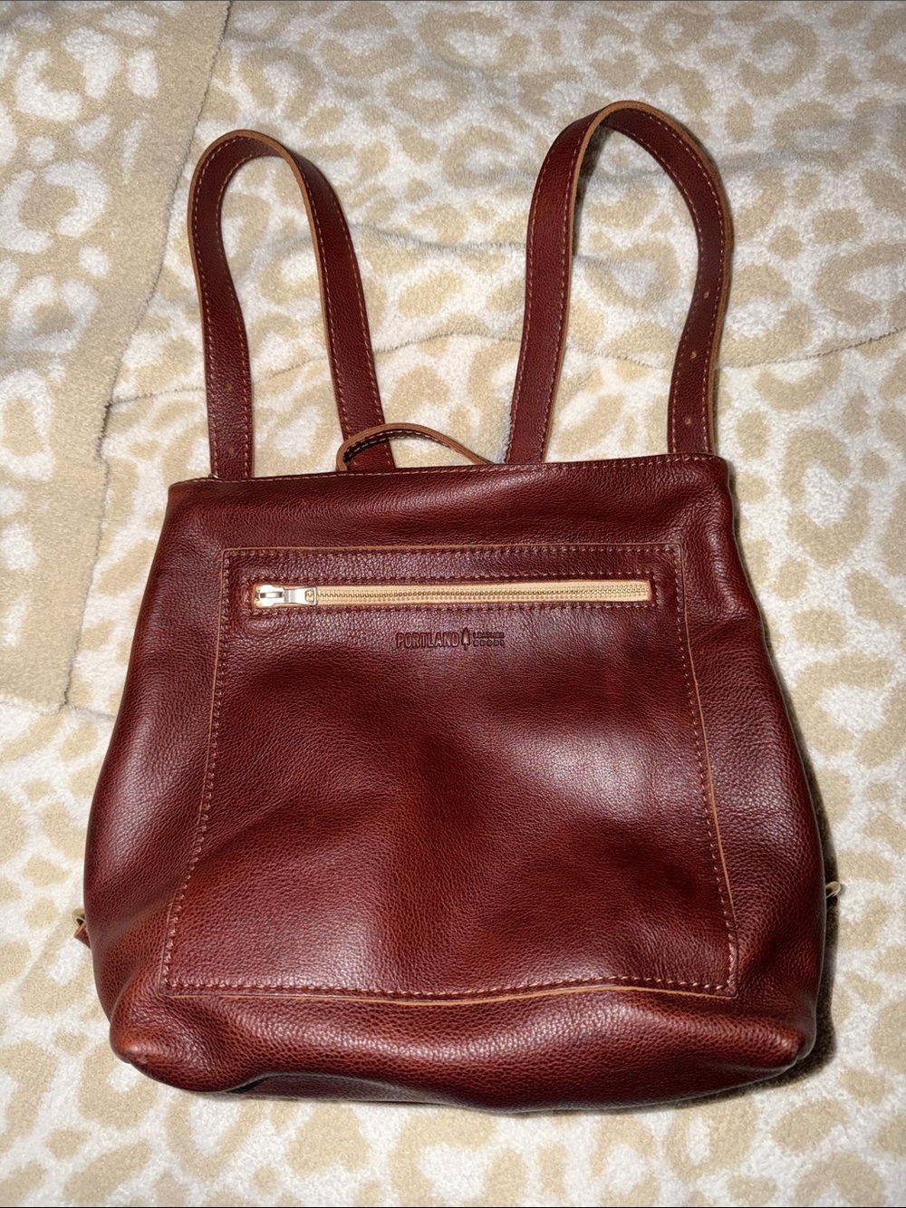 Portland Leather Nutmeg Leather Large Tote Backpack with Front Zip